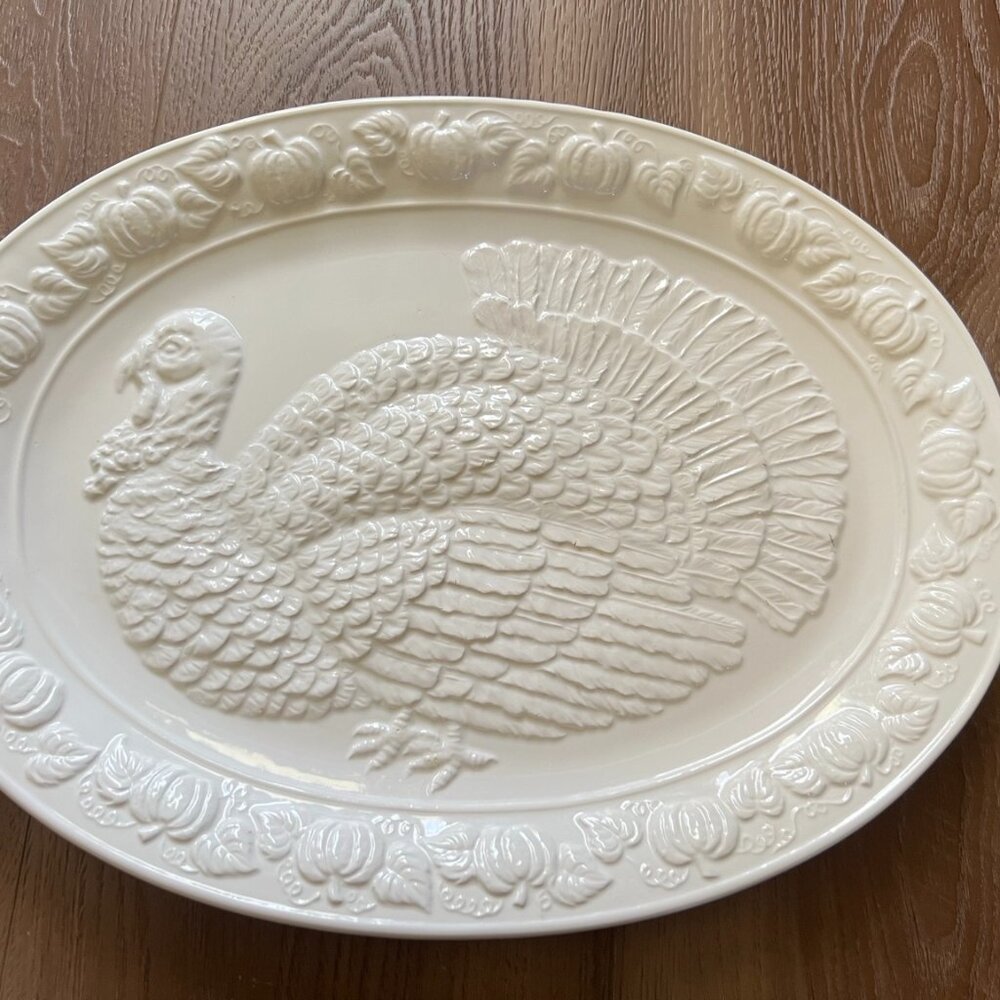 Over and Back Turkey Embossed Platter - Large Oval Thanksgiving Serving Plate